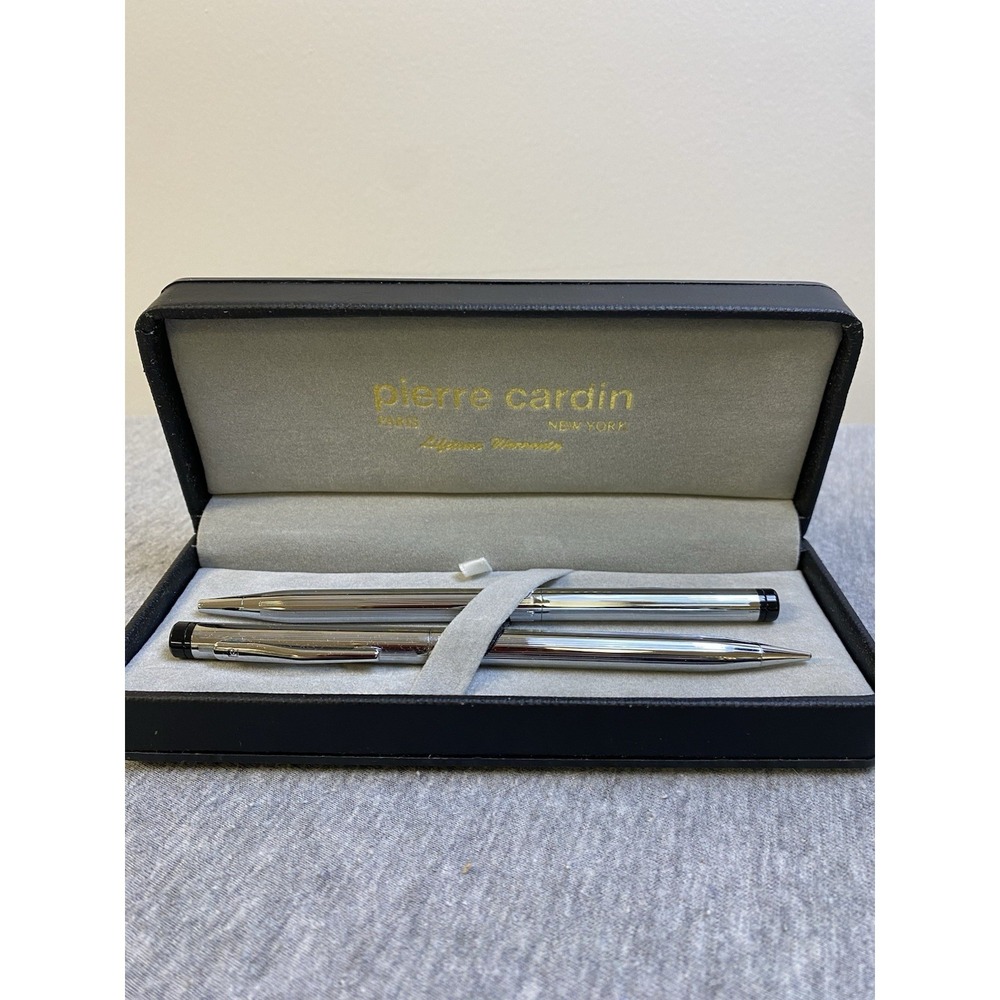 Vintage New Chrome Pierre Cardin Retractable Pencil Set With Custom Box